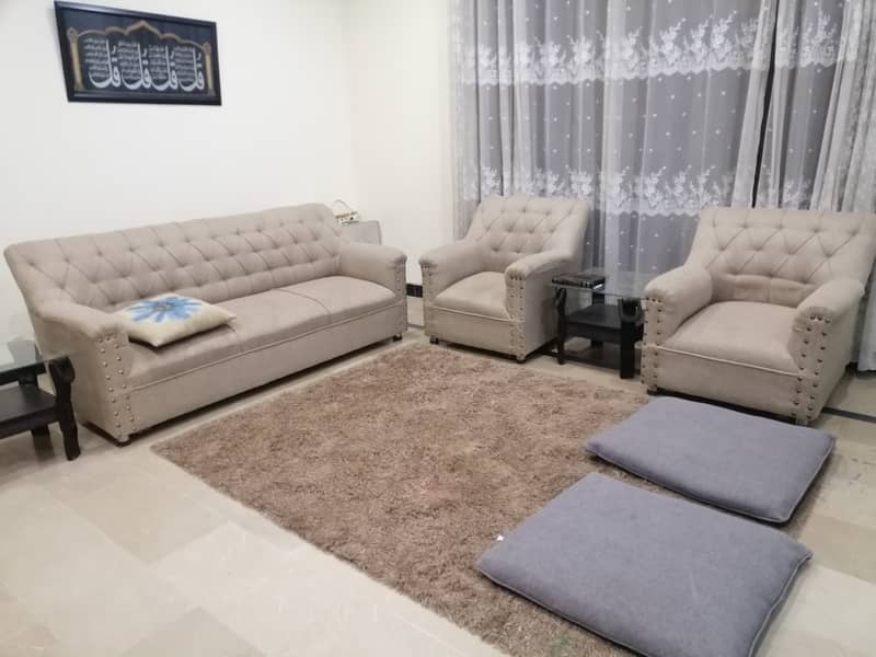 5 seater Sofa set with 2 glass top coffee tables 1