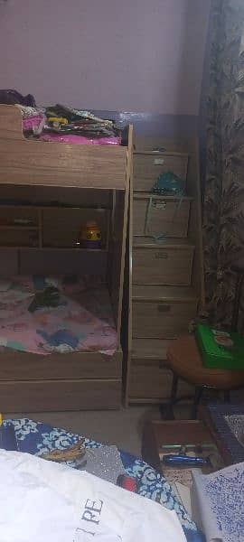 kids bed triplet , bunkbed, kids furniture, home furniture, bed. 1