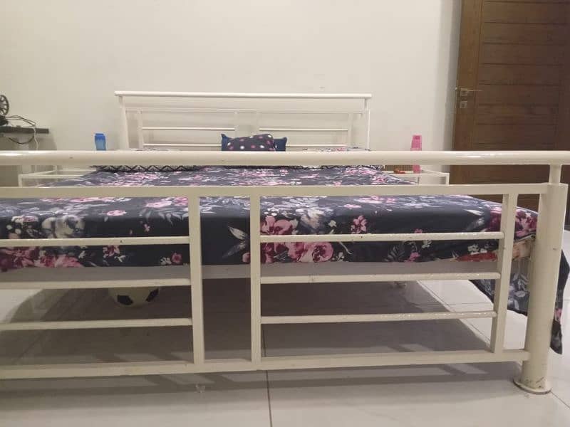 Iron King size Double bed along with mattress side tables. 2