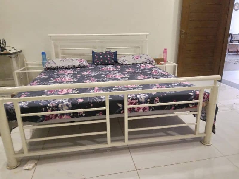Iron King size Double bed along with mattress side tables. 5
