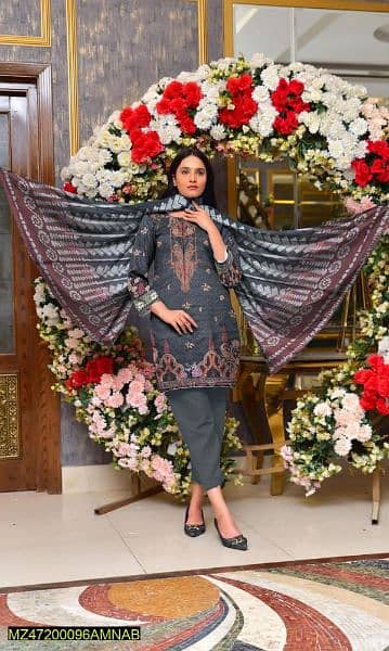 Amna. B brand women clothes unstitched Dhanak printed 1