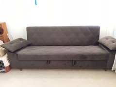 Sofa-cum-bed with 3 storage boxes along with 2 cushions