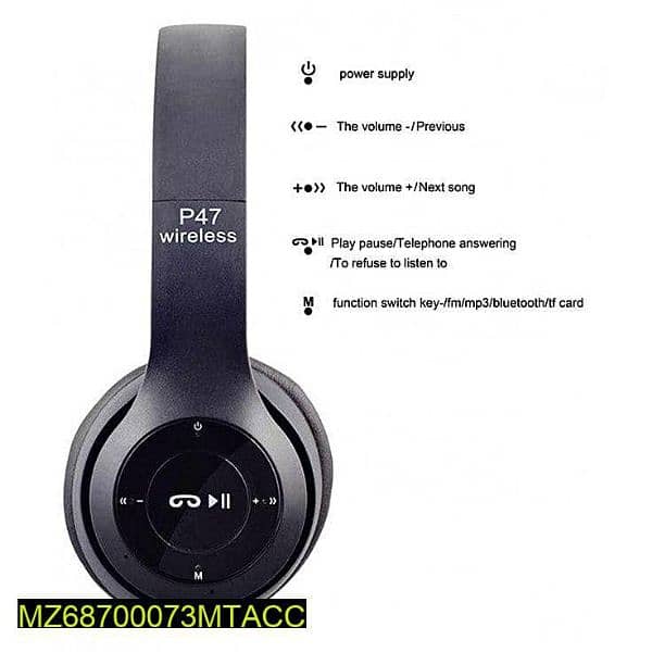 Wireless Stereo Headphones,Black 4
