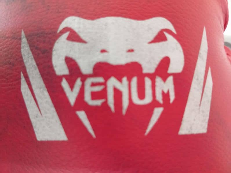 Venum 12 OZ Medium black shade red boxing gloves and defender 1