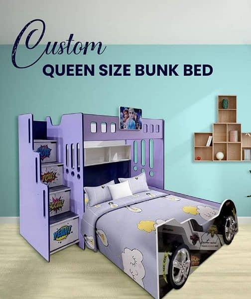 Triple kid's Bed with wardrobe 3