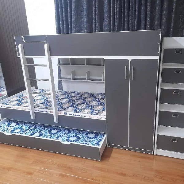 Triple kid's Bed with wardrobe 7