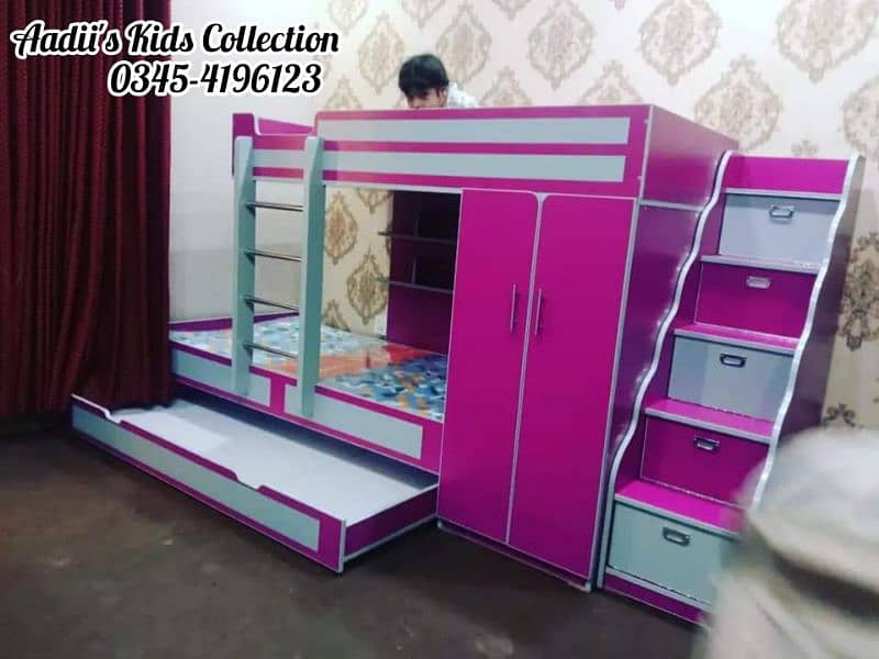Triple kid's Bed with wardrobe 10