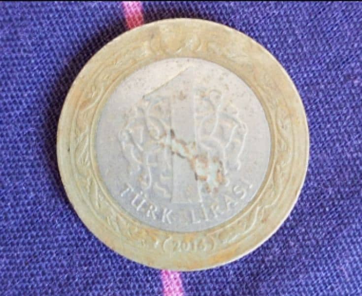 2016 Turkish Turk Lirasi Old Coin 1