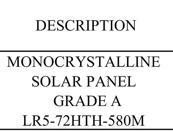 4xContainers (2 each at LHR/KHI) LONGi Solar Panels LR5-72HTH 580M 2