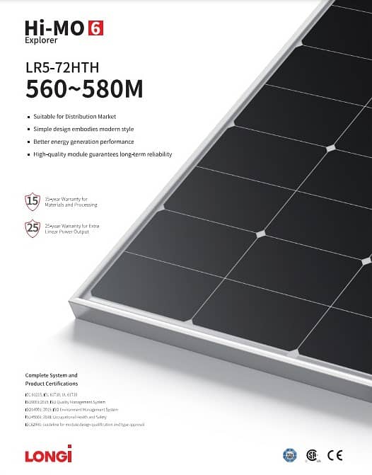 4xContainers (2 each at LHR/KHI) LONGi Solar Panels LR5-72HTH 580M 3