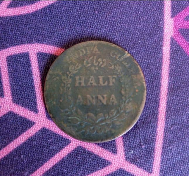 1835 British India Half Anna Old Coin 1