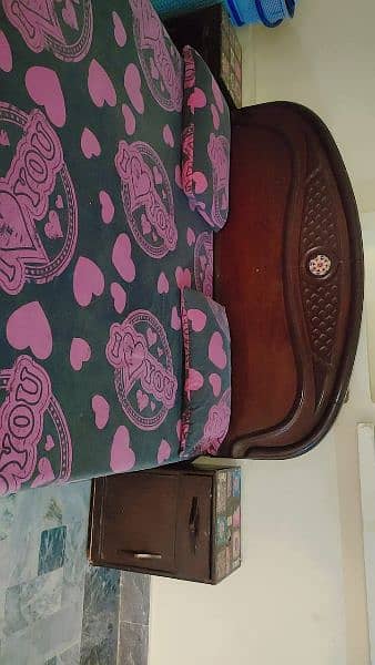 wooden queen size bed + mattress and side tables 2