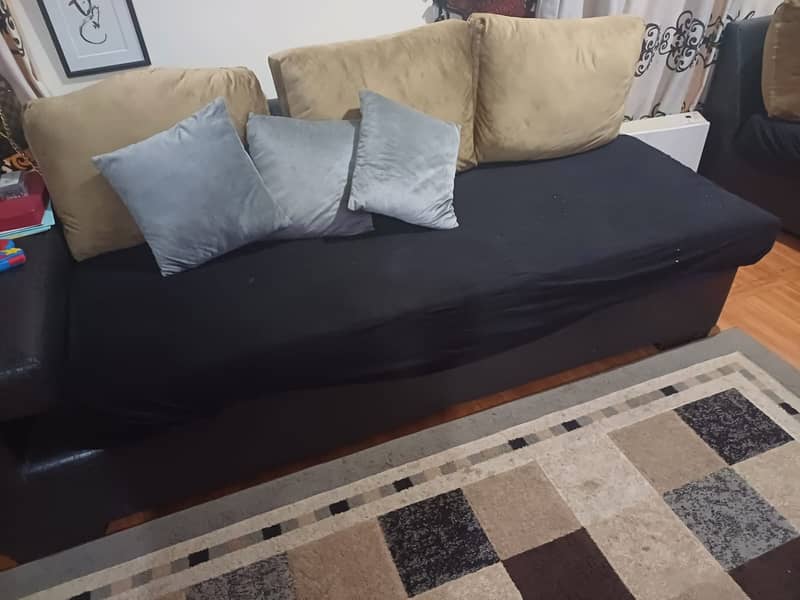 Velvet sofa L shaped 7 seater with black cover sheet 2