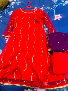 kaamdani net dress with chiffon duppta