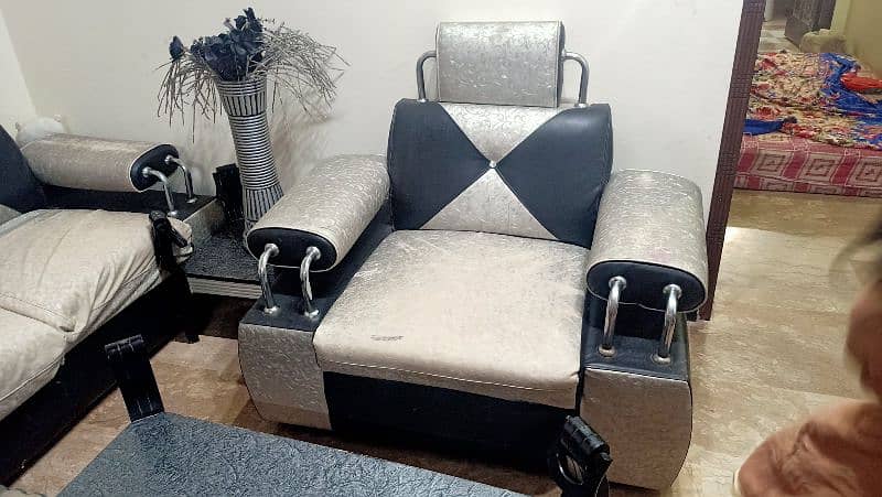 Modern Sofa Set 5 Seater Black Silver with black cushions 2
