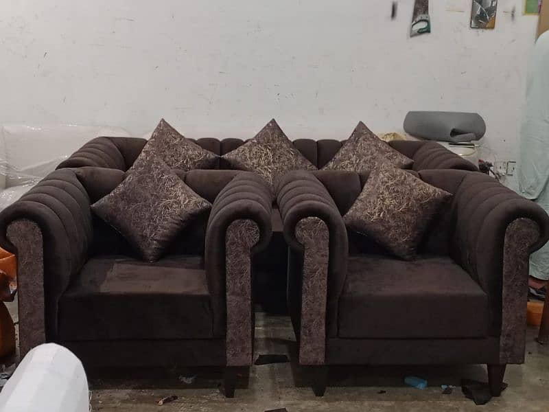 5 seater  Chester sofa . . . brown velvet and texture cushions 1