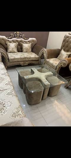 7 seater sofa set 4 stool with table