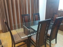 GLASS + WOODEN DINING TABLE (6 PERSON)