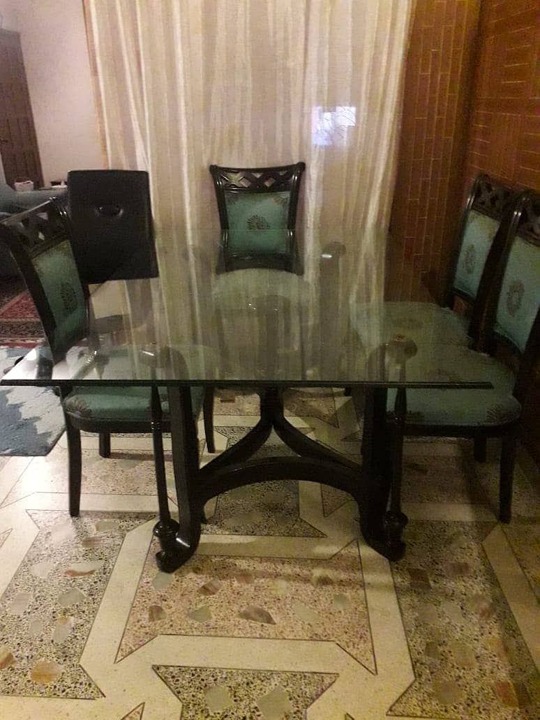 6 Seater  dinning table for sale with 13 mm Glass top 1