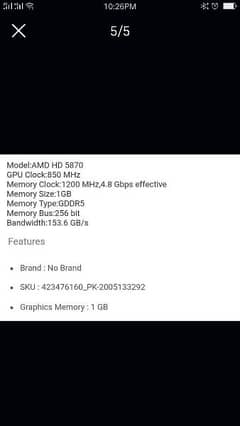 Ati Radeon 5870 (1GB 256bit DDR5) Graphics card