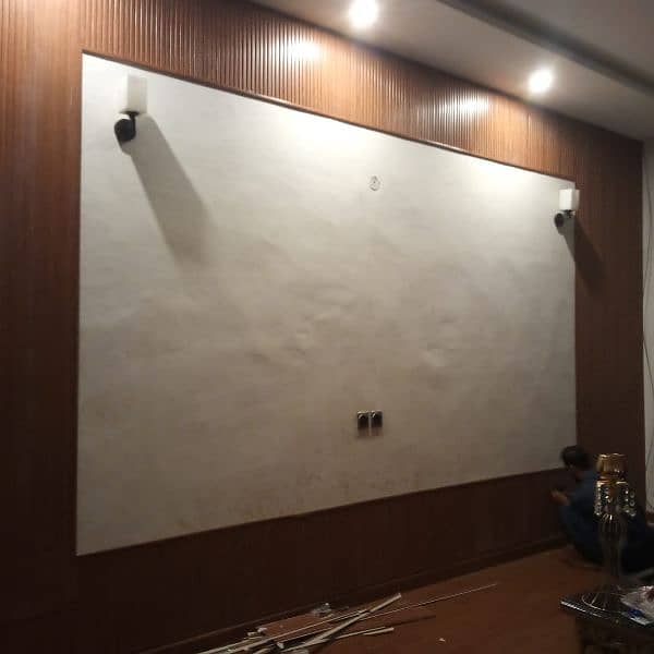 fancy ceiling, wallpaper, wooden floor wall panel, wpc media wall, 17