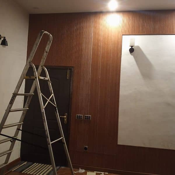 fancy ceiling, wallpaper, wooden floor wall panel, wpc media wall, 18
