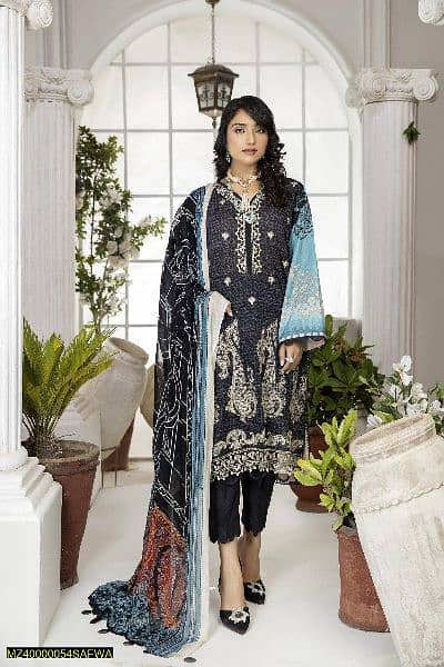 3 Pcs safwa womens lawn Embroidered unstitched suit 0
