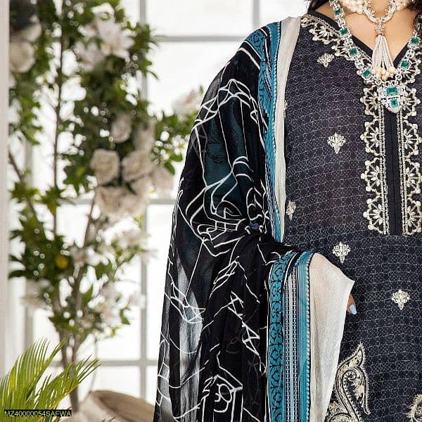 3 Pcs safwa womens lawn Embroidered unstitched suit 1
