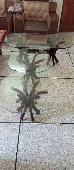 three centre table set wooden glass no damage no any fault