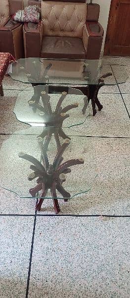 three centre table set wooden glass no damage no any fault 0