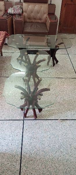 three centre table set wooden glass no damage no any fault 1