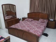 king size bed with 2 side tables & matress, dressing table and divider