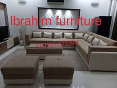 L shape sofa with puffy , stoole, and table