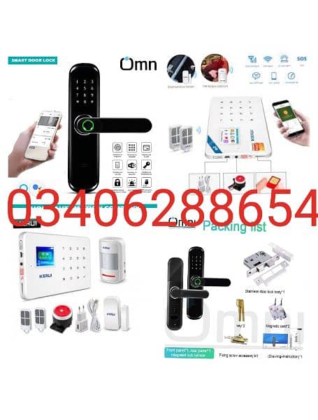 smart fingerprint handle door lock/ home security burglar alarm system 0