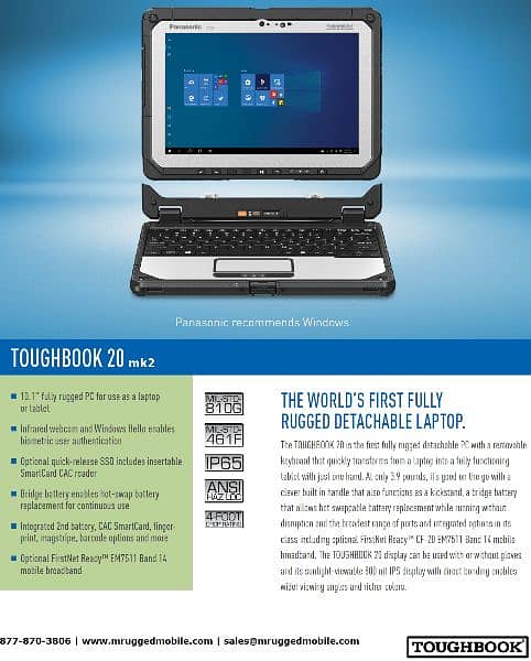 Panasonic CF-20 Toughbook i5 7th Gen Detachable 2 in 1 Touch Display 8