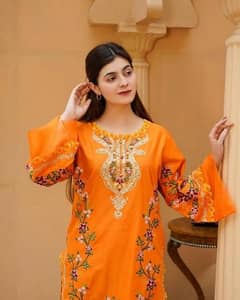 2-Piece Women's Stitched Cut Work Embroidered Suit 0