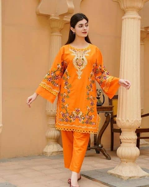 2-Piece Women's Stitched Cut Work Embroidered Suit 1