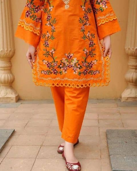 2-Piece Women's Stitched Cut Work Embroidered Suit 4