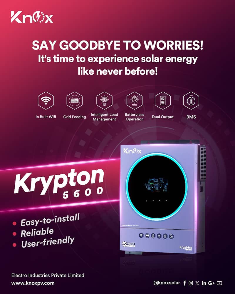 Knox Solar Hybrid Inverter Krypton Series 4,6,8,11kW WiFi BMS Dual O/P 0