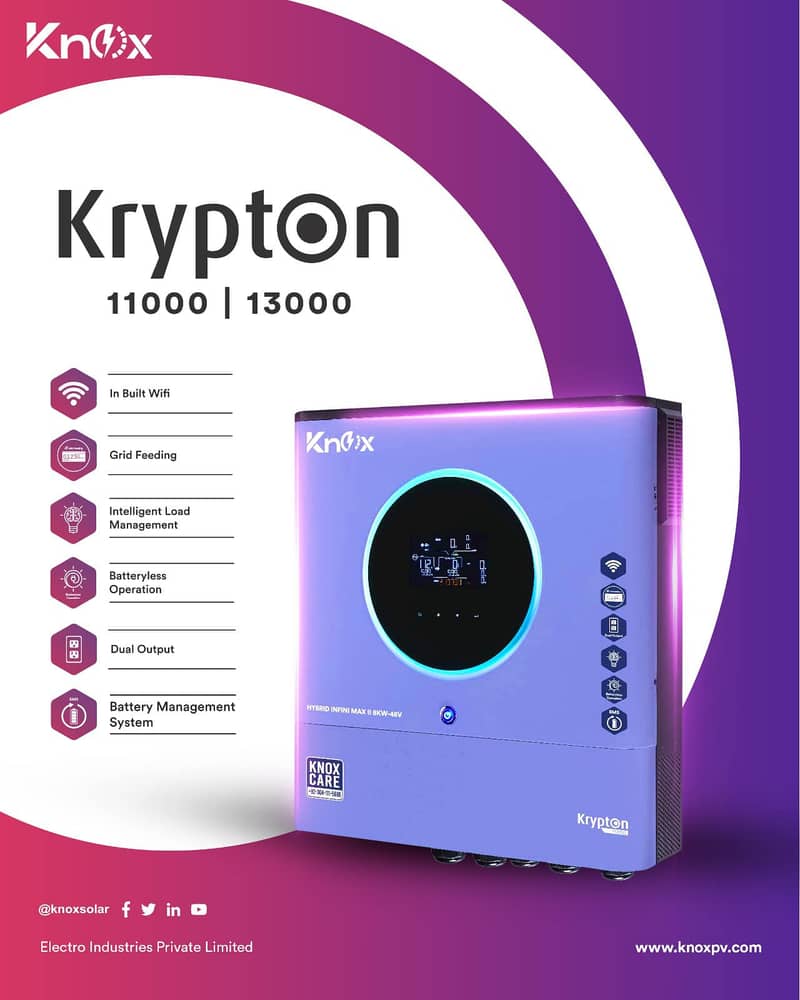 Knox Solar Hybrid Inverter Krypton Series 4,6,8,11kW WiFi BMS Dual O/P 3