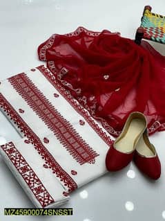 3 pcs womens unstitched lawn embroidered suit