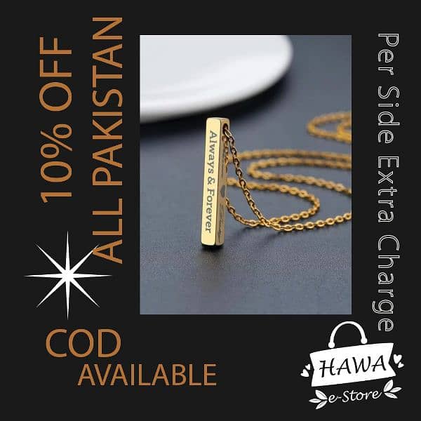 Engraved 3D Gold Bar Necklace in Multi And 4 more colours. 5