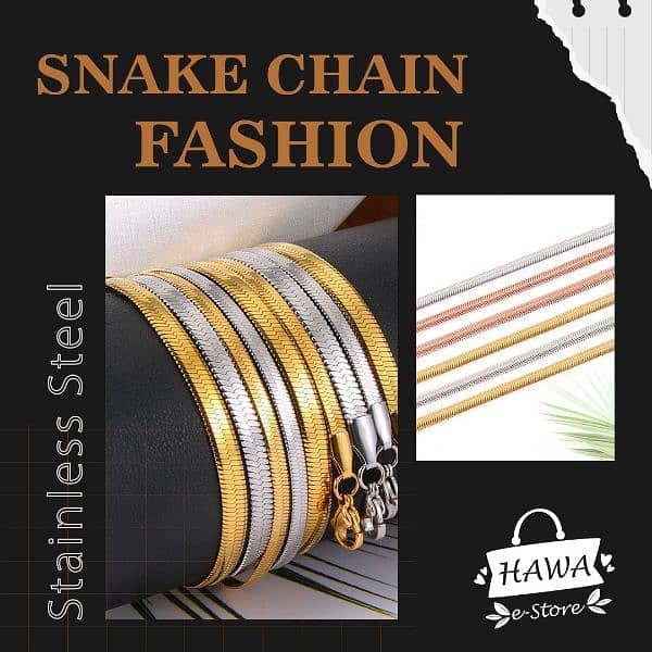 Snake Silver Chain 3mm /55cm, (22 Inches) in Stainless Steel For Man 5