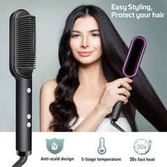 Electric Hair Straightener Brush For Straight and Curly Styling 0
