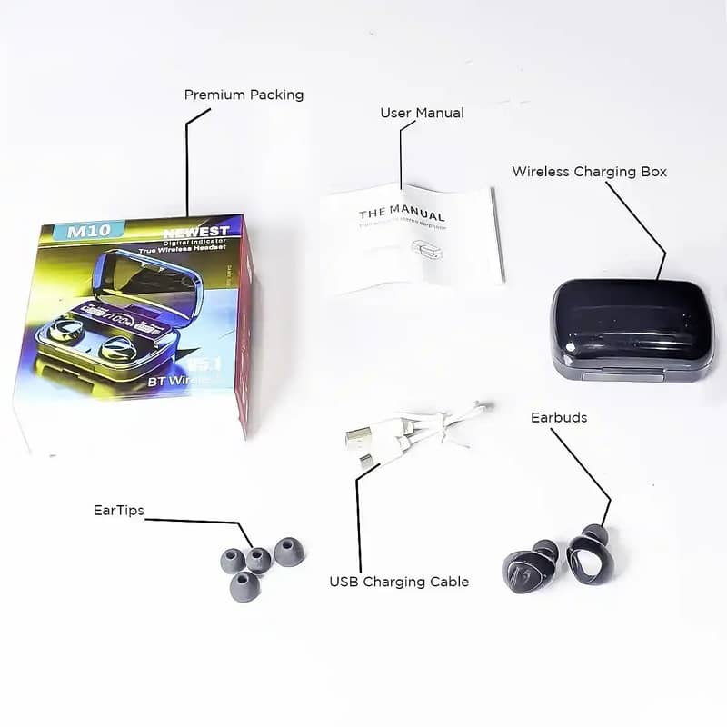 M10 TWS Wireless Earbuds: with super sound high quality, Touch Control 5