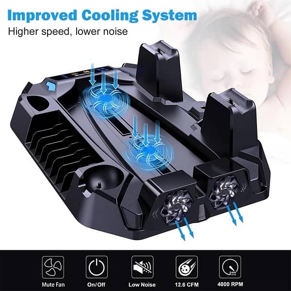 PS5 cooling station with dual controller charger 14