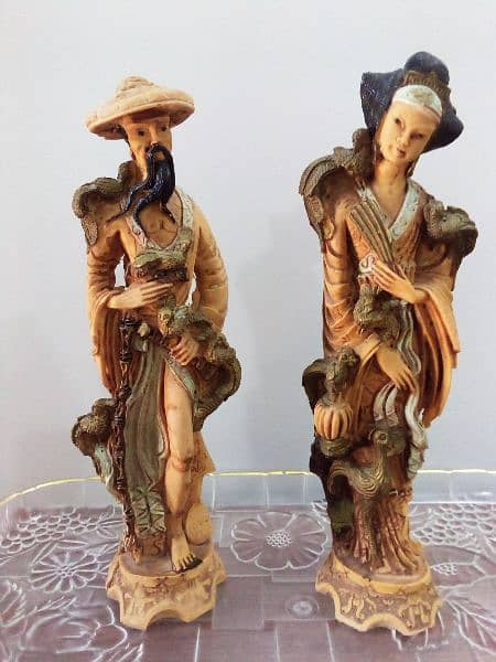 vintage oriental  statues  Chinese man and woman 1