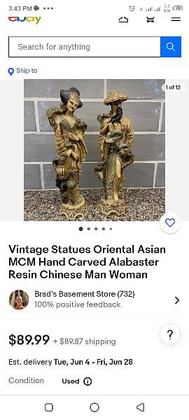vintage oriental  statues  Chinese man and woman 19