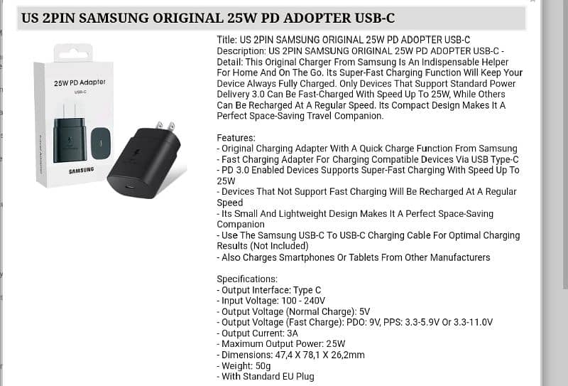 Samsung Adapter 25W, 35W, 65W 6