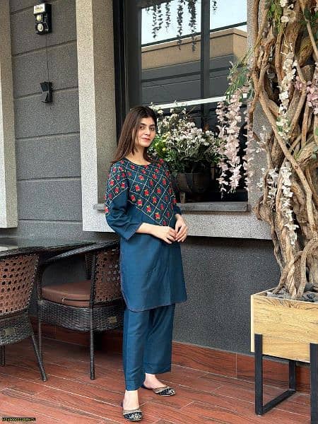 2 pcs women's stitched arabic lawn printed suit 3
